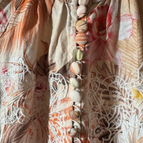 Boston Proper Floral linen embroidered Blouse - Pink and Cream - Picture 3 of 9